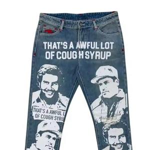 Pantalones Vaqueros de Mezclilla Estampados de Cintura Media Aloks COUGH SYRUP, Pantalones de Invierno para Hombre, Talla Grande, Estilo Hip-Hop, Tendencia de Moda, Tejido Grueso - Product Image 2
