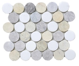 Carrelage en mosaïque de marbre rond moderne, poli blanc gris, résistant à l'eau, décoration murale intérieure pour salle de bain, épaisseur 8 mm - Product Image 2