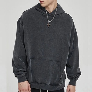 Sweat à capuche oversize unisexe en molleton 100% coton, délavé à l'acide, avec logo imprimé numériquement et effet vieilli, col zippé quart de tour, idéal pour l'hiver - Product Image 2