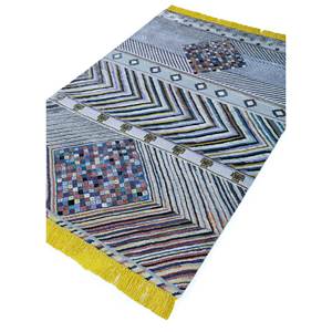 Alfombra Manchaha Azul de Lana y Seda de Bambú Anudada a Mano, 10 mm de Grosor, Patrón Geométrico Abstracto, Rectangular, para el Hogar o el Pasillo, Modelo Les-1442 - Product Image 1