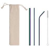 Kraft World – Ensemble de pailles réutilisables en acier inoxydable, écologiques, antidérapantes, portables et lavables, accessoires personnalisés, luxe moderne