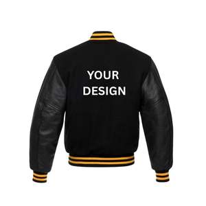 Logotipo personalizado de los hombres Letterman Varsity chaqueta bordado Stand Collar recubierto mangas de cuero de invierno negro College Baseball Front - Product Image 4