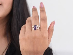 Stackable 925 Solid Sterling Silver Marquise Cut Amethyst Ring Factory Wholesale Bulk Handmade Jewelry <b>for</b> Women - Product Image 3