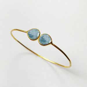<b>Aquamarine</b> Bangle 10mm Heart Gold Vermeil 925 Sterling Silver Adjustable Gemstone Bangles Gold Plated Sterling 925 Silver Bangle - Product Image 1