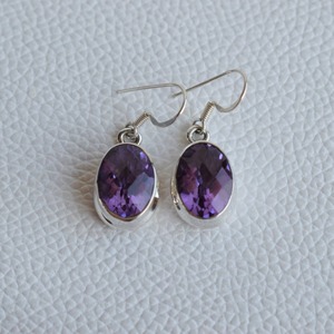 Boucles d'oreilles Design à la mode améthyste pierres précieuses 925 boucles d'oreilles en argent Sterling massif pour femmes filles boucles d'oreilles pendantes bijoux en argent - Product Image 4