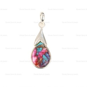 Nouveauté 12x16mm Dahlia Oyster Cuivre Kingman Turquoise Dainty Poire Forme Pendentif pour Femmes Fine Lunette Sterling Silver Charms - Product Image 1