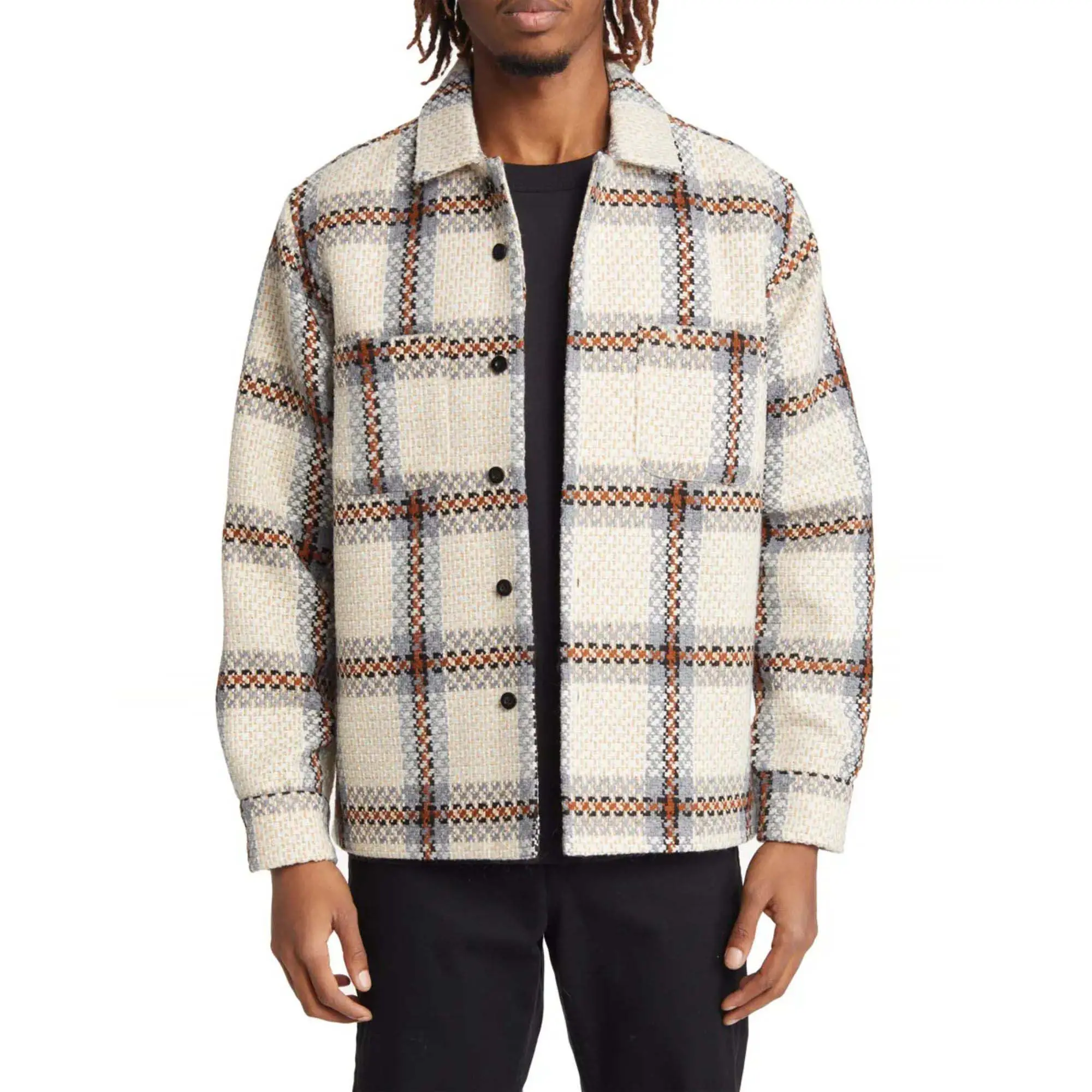 도매 사용자 정의 로고 남성용 양털 안감 플란넬 셔츠 재킷 남성용 따뜻한 브러시 격자 무늬 셔츠 재킷