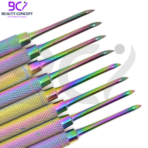 Poussoir à cuticules à double extrémité finition arc-en-ciel en acier inoxydable de la plus haute qualité Faites vos propres poussoirs à cuticules les plus récents - Product Image 6