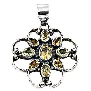 Colgante de Plata 925 con Citrino, Diseño Floral, Joyería Religiosa Hecha a Mano con Piedras Preciosas para Mujer, Material Principal Platino, Detalles en Oro Rosa - Product Image 1