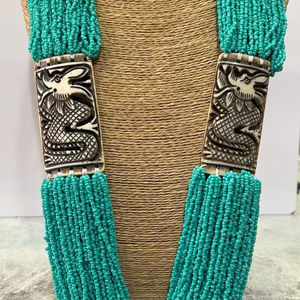 Collares con colgante de eslabones de turquesa bohemia, con mosaico de cuentas de hueso y resina acrílica lucite, accesorios de joyería de moda para disfraz, unisex - Product Image 1