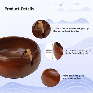 Support de bol en fil de bois, panier de rangement en laine à tricoter rond avec trous organisateur de Kit de crochet artisanal fait à la main parfait pour la mère - Product Image 3