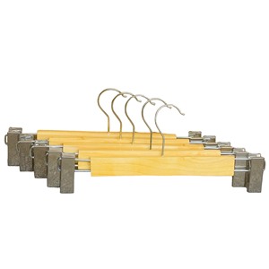 Heavy Duty <b>Solid</b> Wood Pant Hangers with Adjustable Plastic Clips Custom Logo Clothes Hangers Made in Vietnam - Product Image 1