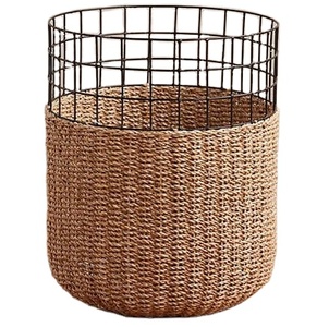 Nueva cesta de mimbre para decoración del hogar, sala de estar almacenamiento para, diseñador de lujo moderno con soporte de Metal negro - Product Image 1