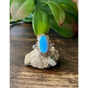 Navajo Handcrafted <b>Blue</b> <b>Opal</b> Sterling Silver <b>Ring</b> Size 6.25 - Product Image 1