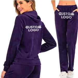 Conjunto Deportivo de Dos Piezas para Mujer, Invierno 2026, Bordado Personalizado con Logotipo de Diamantes de Imitación, Informal, de Felpa, Morado - Product Image 5