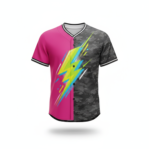 Camiseta de Béisbol con Estampado de Transferencia de Calor Completa - Diseño Dinámico de Rayo Rosa/Amarillo, Patrón 3D, Secado Rápido, Unisex - Product Image 3