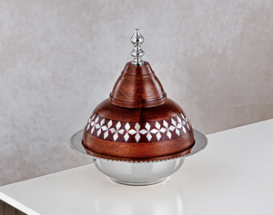 Bol à dattes en acier inoxydable de luxe avec couvercle en bois et un bouton de design élégant sur le dessus, pot à servir de haute qualité pour khajoor - Product Image 1