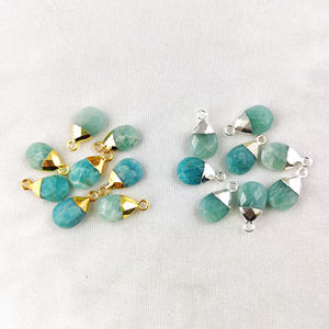 Pierre précieuse d'amazonite naturelle en forme de poire 13x9mm plaqué or pendentif breloque véritable briolette pendentif - Product Image 1