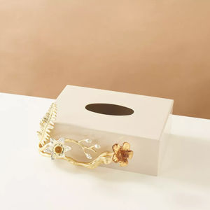 Boîte à mouchoirs décorative luxueuse porte-serviettes en boîte en métal avec motif floral pour les fêtes de mariage boîte à mouchoirs de table - Product Image 4