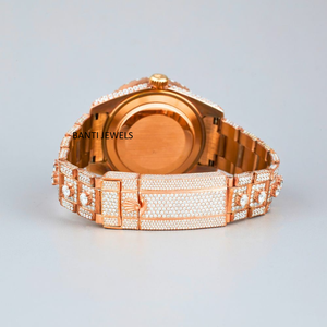 Montre de luxe en or rose entièrement sertie de diamants en moissanite, bracelet en acier inoxydable, bijoux hip-hop, style brillant de qualité supérieure - Product Image 2