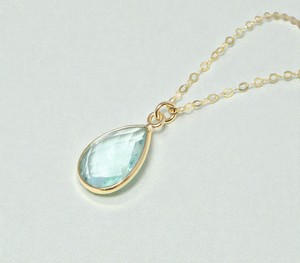 Collar con Colgante de Piedra Preciosa de Aguamarina en Forma de Lágrima |   Collar Minimalista Chapado en Oro de 18K para Mujer - Product Image 1