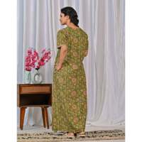 Gaun Tidur Katun 100% Cetak Blok Tangan Motif Jaal, Gaun Malam Tenun Lembut Desain Bunga Kancing Depan ODM Ukuran 3XL untuk Pengiring Pengantin