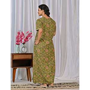 Vestido de Dormir 100% Algodón con Estampado Jaal Hecho a Mano, Camisón Suave Tejido con Diseño Floral y Cierre de Botones, Talla 3XL para Damas de Honor - Product Image 5