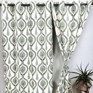 Fourniture d'usine coton naturel bloc de main de qualité supérieure imprimé floral fleur parasol fenêtre rideau conception pour la maison salon - Product Image 1