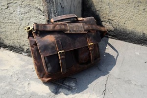 Handmade Genuine Buffalo Leather <b>Messenger</b> Cross-Body Briefcase Office and Travel <b>Bags</b> with <b>Laptop</b> Compartment - Product Image 5