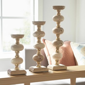 Ensemble de 3 bougeoirs en bois au design luxueux pour la décoration du salon, éclairage chaleureux, pièce décorative de table haut de gamme - Product Image 3