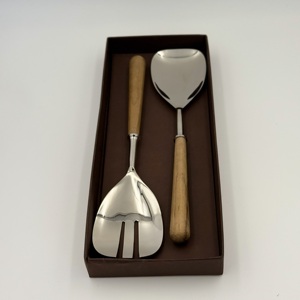 Juego de Cubiertos de Acero Inoxidable 202 con Mango de Madera, Juego de Cubiertos para Boda, Tenedor Mate, Cuchara, Servidor de Ensaladas para Restaurantes - Product Image 1