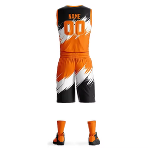 Uniformes de basket-ball orange à col en V de haute qualité Ensembles de maillots de sport à sublimation personnalisée pour hommes et jeunes - Product Image 3