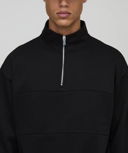 Sweat-shirt pour homme sur mesure en gros, 100% coton, noir uni, fermeture éclair quart de tour, coupe ample, vêtements d'hiver, broderie, teinture unie, délavé à la pierre - Product Image 3