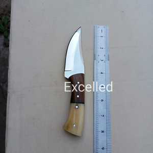 Cuchillo de caza de acero inoxidable 440C personalizado, desollador de hoja fija hecho a mano con mango de madera y hueso de 3mm de espesor - Product Image 5