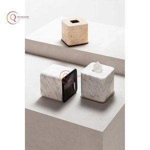 Boîte à mouchoirs en marbre de taille personnalisable peu coûteuse Récipient en marbre blanc Technique de forme carrée faite à la main tenant du papier de soie - Product Image 1