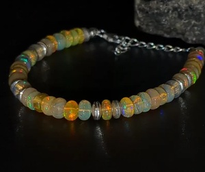 กำไลเงินสเตอร์ลิง925แบบเฉพาะบุคคลเครื่องประดับลูกปัดโอปอลสีเหลืองธรรมชาติลูกปัดโอปอลชุบทอง - Product Image 3