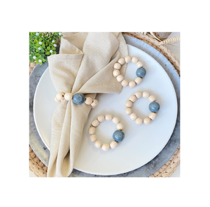 Perles en bois naturel ronds de serviette porte-anneau de serviette boucle de serviette pour les articles de décoration de Table de dîner de fête de mariage - Product Image 3