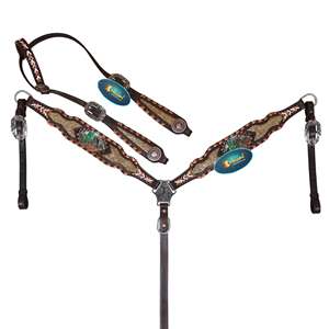 Ensemble de bride en cuir pour cheval de randonnée western, avec tête de cheval croisée et en forme de serpent, collier de poitrail, plaque, taille FQH, tout nouveau, ligne économique, ensemble de harnais - Product Image 1