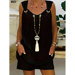 Conjunto de Dos Piezas Aerobin para Mujer, Blusa sin Mangas con Cuello en V y Detalle de Ojales, y Pantalones Cortos, 38350 - Negro - Product Image 1