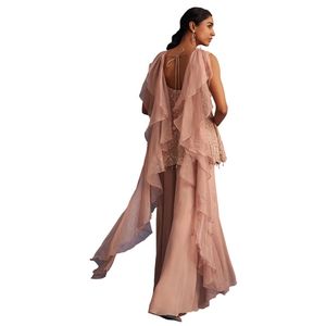 Vente en gros d'ensemble Kurta en soie beige avec Palazzo Georgette Vêtements ethniques OEM Fournisseur d'usine Tenue de mariage festive personnalisée - Product Image 6