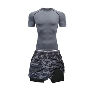 Traje ajustado de compresión para hombre, pantalones cortos de doble capa de manga corta de secado rápido, traje deportivo informal de verano - Product Image 4