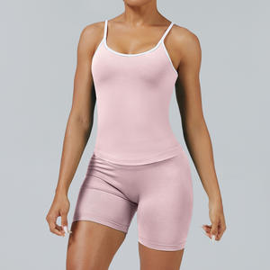 ชุดโยคะผู้หญิงขายส่ง ชุดบอดี้สูทออกกำลังกายเนื้อผ้าบางเบา ระบายอากาศ แห้งเร็ว ผลิตจากผ้าสแปนเด็กซ์/ไนลอน ชุดออกกำลังกายสองชิ้น - Product Image 1