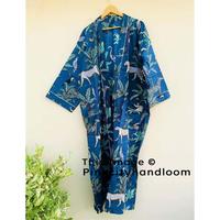 Peignoir Kimono 100 % Coton pour Femme, Imprimé Animal, Coupe Ample, Longueur Maxi, Décontracté, pour la Plage, Vêtement de Nuit, Usage Quotidien, Style Japonais, Taille Unique