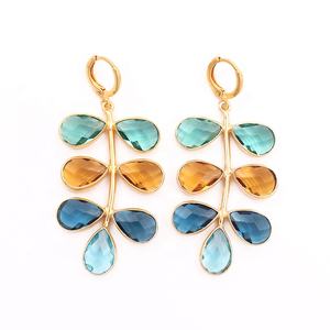 Elegantes pendientes colgantes hechos a mano chapados en oro, piedra preciosa de Topacio Azul en forma de pera, pendientes largos de estilo de Aro a la moda - Product Image 2