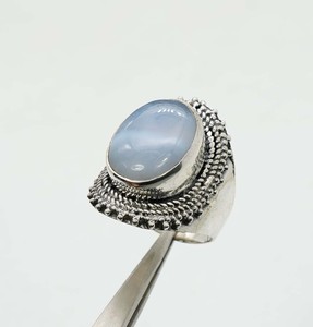 925 argent sterling massif mai mois pierre de naissance bleu dentelle agate avec lunette réglage bague de forme ovale - Product Image 4