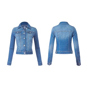 Nouvelle veste en jean bleu tendance pour femmes, décontractée, unie, en coton lavé, respirante, en cuir de mouton brut - Product Image 4