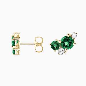 Nouvelle Collection Round Cut Lab Grown Emerald And Diamond Gemstone in Yellow Gold Stud Boucles d'oreilles faites à la main bijoux fins pour les femmes - Product Image 2