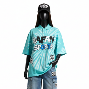 Camiseta Polo para Mujer de Alta Calidad, 220 GSM, Algodón Transpirable, Tinte Anudado Aqua, Corte Holgado, Logotipo Personalizado, Camisetas Polo de Algodón para Mujer - Product Image 1