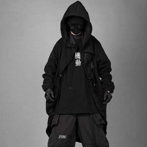 OEM Cyberpunk Black Hooded Canvas <b>Techwear</b> <b>Jacket</b> with Multi-Pocket Cargo Design Waterproof & Breathable Outdoor Clothing - Product Image 2