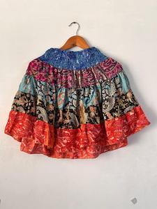 Femmes été Style bohème soie Mini jupe Flowy Patchwork Hippie Festival robe avec couche à plusieurs niveaux Long Flowing Style décontracté - Product Image 4